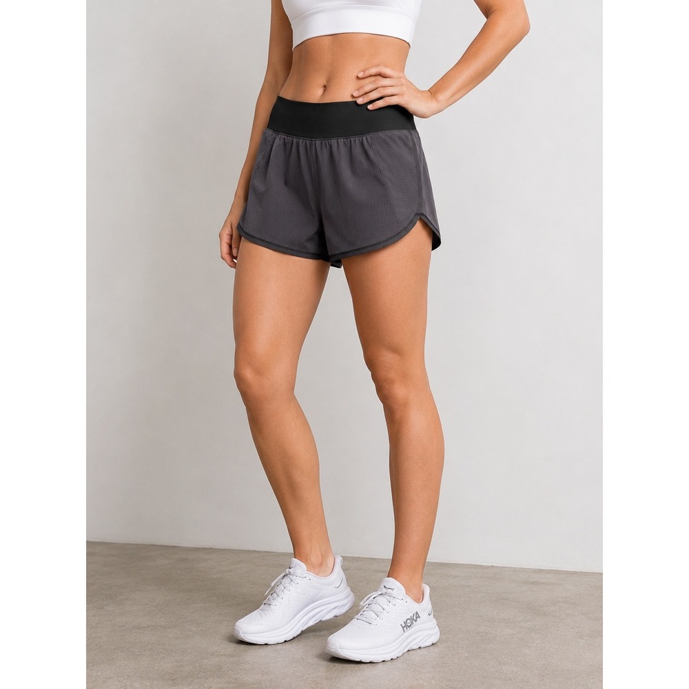 MTA Sport Womens Gray Black Pinstripe Running Athletic Gym Shorts Size Large